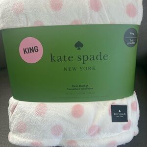 Kate Spade Pink and White Polka Dot Plush Blanket ~ King